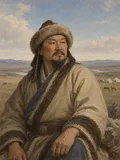 Imagined painted portrait of Genghis Khan.